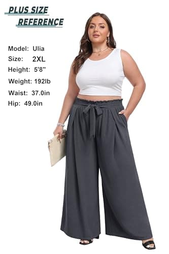 Lepunuo Womens Casual Wide Leg Pants High Waisted Straight Long Trousers Palazzo Pants A - Grey - Thumbnail 4