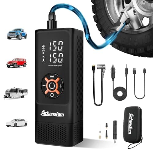 AchansFam S9 Portable Air Compressor, 21s Ultra Fast Inflate, 2 In 1 Tire Inflator with Safety Hammer & Premium Gift Box, Cordless with Dual Power Supply, 150 PSI Electric Air Pump for Car,Bike,Truck