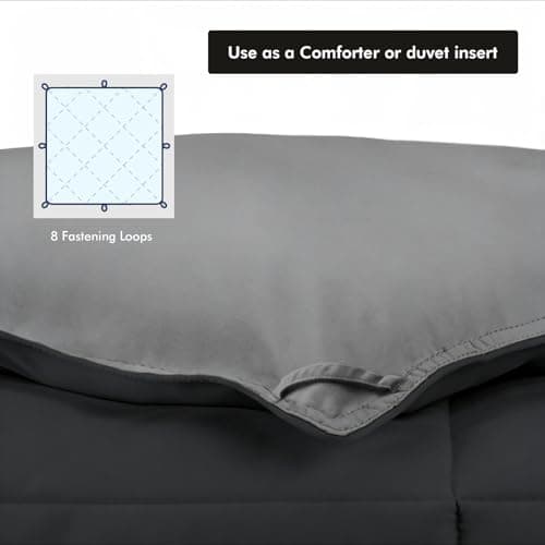 PAJEO Queen Down Alternative Comforter, Fluffy & Breathable All Season Comforter, Reversible Colors Down Alternative Duvet Insert for Master Bedroom, Black/Grey - Thumbnail 6