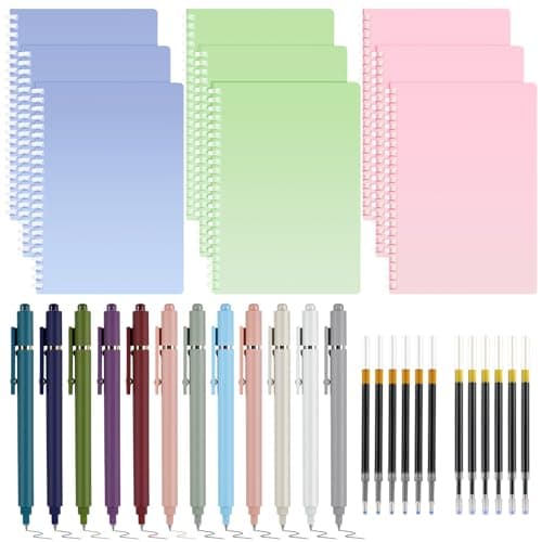 Niodel Spiral Notebooks Set, 9 Pcs A5 College Ruled Journals with 6 Black Ink Gel Pens, 6 Colored Ink Gel Pens, 6×0.5mm & 6×0.7mm Refills, Perfect for School Work Journaling - Image 1