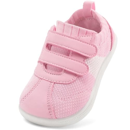 Toddler Girls Shoes Wide Toe Box Barefoot Shoes Girl Sneakers Kids Tennis Shoe Preschool Breathable Non Slip Flexible Lightweight Comfortable First Walking Running Gym Cute Water Pink Toddler Size 7 - Image 1