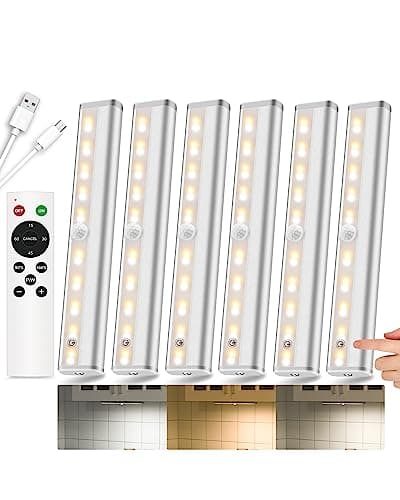 SZOKLED Under Cabinet Lights, 20LED Under Cabinet Lighting Rechargeable, Remote LED Closet Lights Bar, Under Counter Lights for Kitchen Shelf Pantry Shelf Hallway Stairs, 3 Colors 6 Pack - Image 1