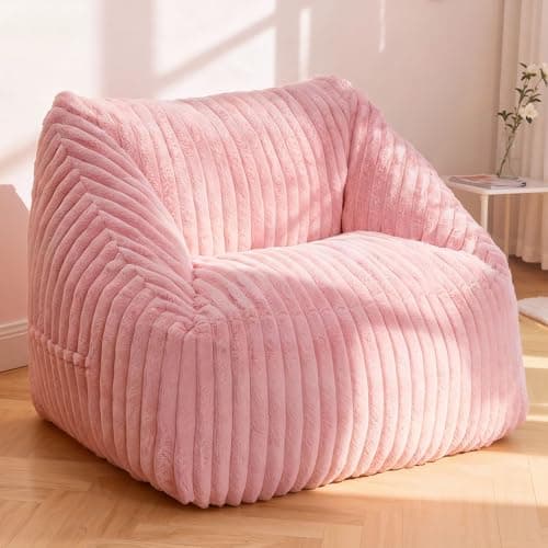 HABUTWAY Bean Bag Chair, Giant Bean Bag Chairs for Adults and Kids, Bean Bag Sofa, Lazy Floor Sofa, Faux Fur Beanbag Chair with Armrests for Living Room Bedroom (Pink) - Image 1