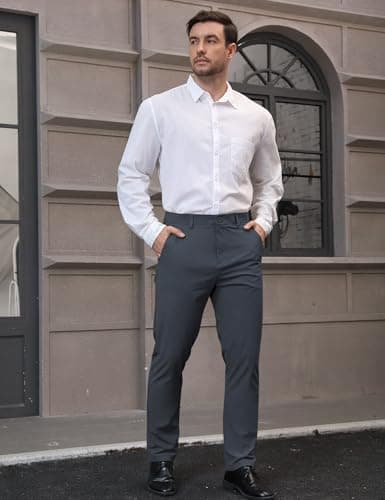AOHIKE Men's Golf Pants Lightweight Stretch - Quick Dry Work Dress Pants Travel Slacks Casual Trousers, Grey - Thumbnail 2