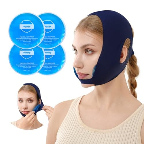 samply Wisdom Teeth Ice Pack Head Wrap with 4 Reusable Gel Cold Packs, Adjustable Face Ice Mask for Jaw & Cheek, Cold Compress, Navy Blue - Image 1