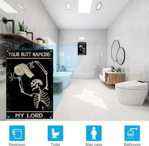Carastora Vintage Metal Tin Sign Funny Sarcastic Party Wall Art Decor Signs Funny Skull Bathroom Signs Medieval Themed Home Room Rustic Toilets Vintage Posters Skull Enthusiast Novelty Gifts My Lady - Thumbnail 2