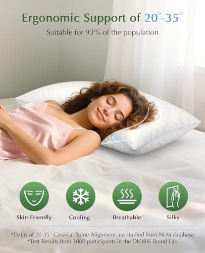 DIORIS Pillows Queen Size Set of 2 - Luxury Hotel Collection Bed Pillows for Sleeping, Supportive Fluffy Down Alternative Microfiber Filled for Back, Stomach Sleepers - Thumbnail 2