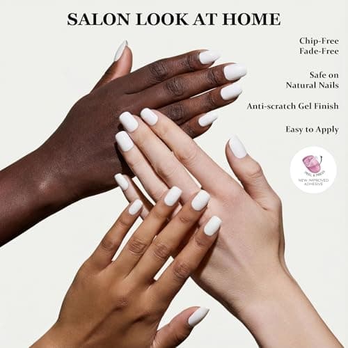 White Press On Nails Short Square - No Glue Natural Elegant Acrylic Fake Nail Design for Everyday or Wedding, Easy to Apply & Remove, 24 Nails in 12 Sizes with File - Thumbnail 2