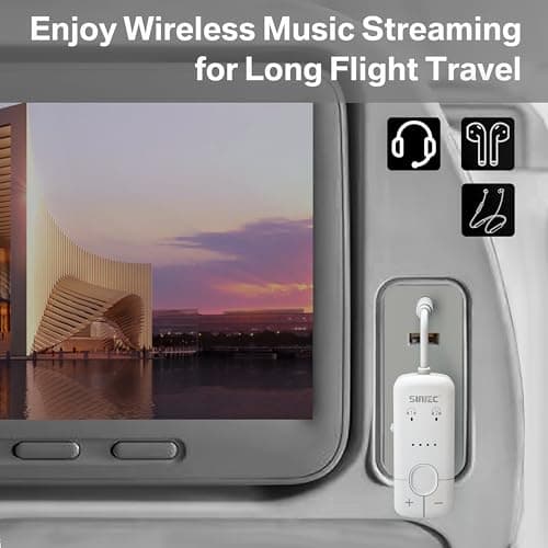 Sunitec Bluetooth Audio Transmitter for Airplane: Bluetooth 5.3 Adapter Supports 2 Headphones or AirPods with AptX Adaptive - 3.5mm AUX Wireless Adapter for Airplane Travel Gym Tablets TV - Thumbnail 2