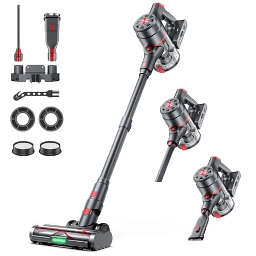 Cordless Vacuum Cleaner, 580W 60KPA Dual Motor Stick Vacuum for Home with 70mins Runtime, 6 LED Green Headlights, Self-Standing Design, V-Shaped Floor Brush for Carpet Tile Pet Hair Hardwood Floors