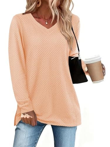 Bulotus Womens Turtleneck Sweaters Ribbed Knit Split Cowl Neck Tunic Sweaters Apricot - Image 1