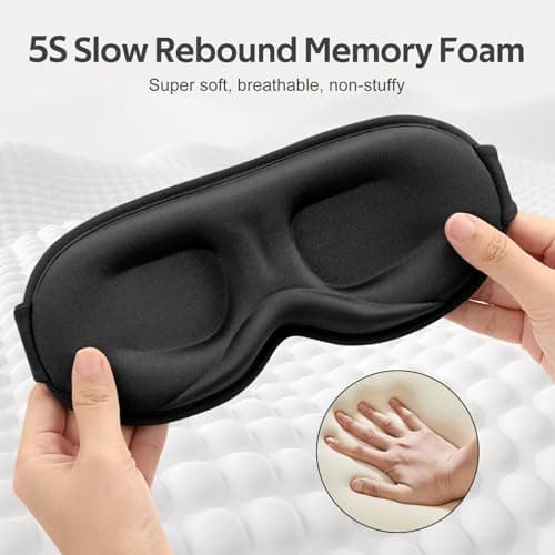 Vynix Sleep Mask for Men Women - 100% Blackout Eye Masks for Sleep - 3D Soft Sleeping Mask for Side Sleepers - Zero Pressure Lash Extensions Eye Cover Shade for Airplane Travel Essentials, Black - Thumbnail 5