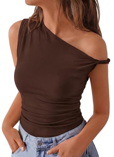 BTFBM Off The Shoulder Tops for Women 2026 Cute Summer Casual Sleeveless Slim Fit y2k Spring Outfits Going Out Tank Top(Dark Brown, Small) - Image 1