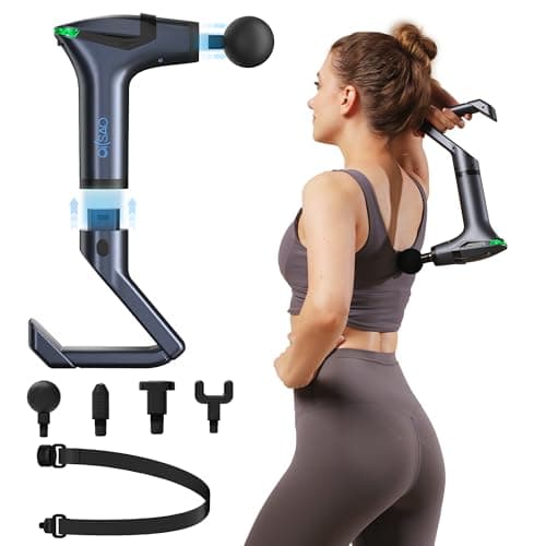 3-in-1 Detachable Percussion Massage Gun with Extension Handle & Massage Strap, Muscle Massage Deep Tissue for Back,Neck,Shoulder Pain Relief, Portable&Quiet for Travel Gym Office-12 Speeds & 4 Heads - Image 1