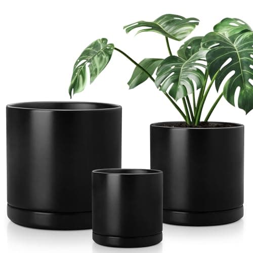 vancasso Ceramic Planters, Plant Pots for Indoor Plants, 6.25+8.25+10.25 Inch Ceramic Pots for Plants, Flower Pots with Drainage Holes (Black, 6.25+8.25+10.25 Inch) - Image 1