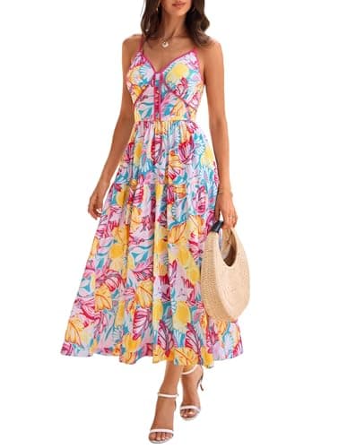 GRACE KARIN Womens Summer Floral Maxi Dresses 2026 Spaghetti Strap Wedding Guest Resort Wear Boho Beach Vacation Sundresses Blue Rose Floral XL - Image 1