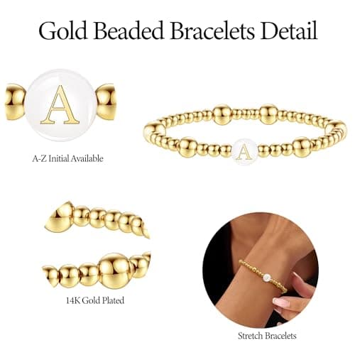 Sistble Mothers Day Gifts Enewton Bracelets for Women, Birthday Gifts for Her Bracelet Dainty Beaded Bracelets Letter P Bead Ball Bracelet for Women Stretch Jewelry - Thumbnail 5