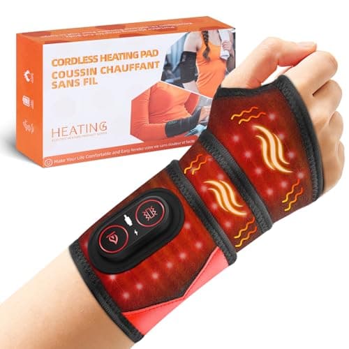 Cordless Wrist Heating Pad with Massage & Red Light, Rechargeable Heated Wrist Brace Wrap for Carpal Tunnel, Arthritis, Wrist Massager for Hand Pain Relief, 3 Heat & Vibration Modes (Black) - Image 1