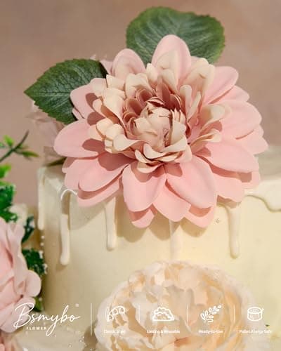 BSMYBO Artificial Pink Flowers Fake Roses Peony Dahlia Combo Box Set Gradient Blush Pink Flowers Leaf with Stems for DIY Wedding Bouquets Table Centerpieces Baby Shower Bridal Party Home Decorations - Thumbnail 6