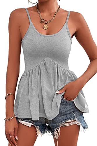 LPCBDEE Women's Adjustable Spaghetti Strap Tank Tops Sleeveless Peplum Summer Cami Shirt Grey - Image 1