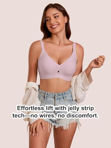 COCOMARTS Jelly Bras for Women No Underwire Seamless Push Up Bra Full Support Comfort Bralettes Wireless Plunge Everyday Bra Pink Medium - Thumbnail 6