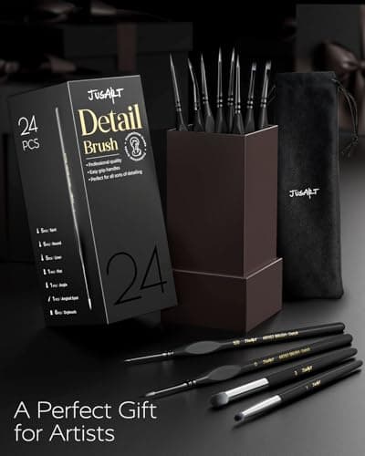 JusArt 24-Piece Detail Paint Brush Set, Miniature Paint Brushes for Models, Acrylic Oil Watercolor, Professional Fine Detail Brushes for Adults & Miniature Painters - Thumbnail 6