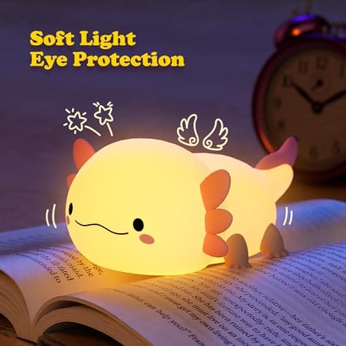 UNEEDE Axolotl Night Light for Kids, Animal Silicone Nursery Night Lamp, Rechargeable Table Lamp Bedside Lamp, Cute Room Decor Night Light for Bedroom Living Room Dining Desk Decor Gift Kawaii Toys - Thumbnail 5