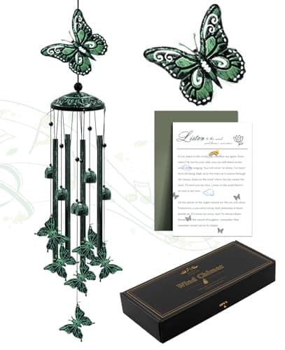 Wind Chimes for Outside, 33" Butterfly Wind Chimes Outdoor, Gifts for Women Mom Grandma Birthday, Gift for Garden Porch Patio Home Decor (Green) - Image 1