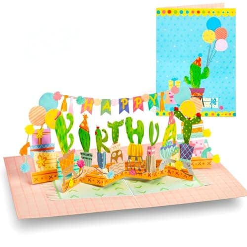 Paper Love 3D Birthday Pop Up Card, Happy Birthday Cactus, For Adults or Kids - 5"x7" Cover - Includes Envelope and Note Tag - Image 1