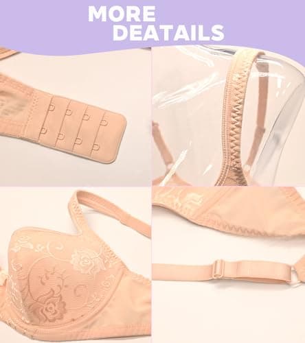 Oscrenia Balconette Bra for Women Demi Balcony Bras Underwire Push Up Half Cup(Beige Plain,36D) - Thumbnail 5