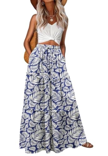 Lepunuo Elastic High Waisted Maxi Skirts Womens Casual Boho Skirts Trendy Floral Cute Long Skirts with Pockets - Image 1