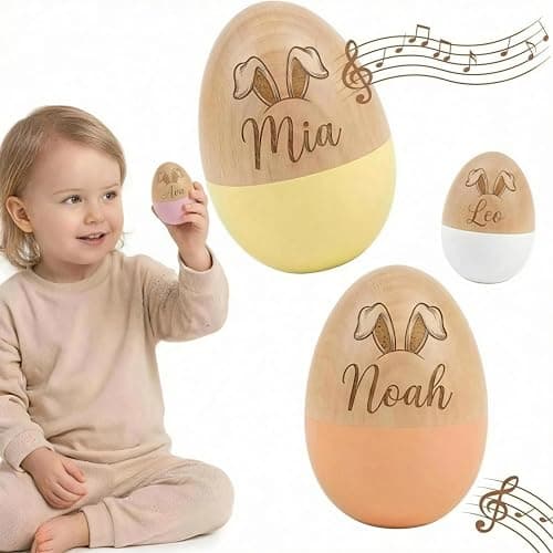 Personalized Wooden Eggs Musical Shakers 2026 – Natural Beech Wood with Free Engraving for Kids, Easter Basket Stuffers,, Sensory Toys for Boys Girls - Image 1