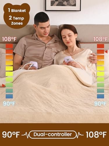 Bearhug Electric Blanket King Size 100" x 90", Dual Controller Heated Blanket Beige, Velvet & Sherpa, 10-Heat Levels & 1-12H Auto Off, 5 Year Warranty, Over-Heat Protect, ETL, Machine Washable - Thumbnail 4