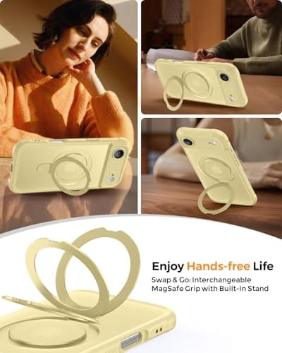 MOCCA Design for iPhone Air Case, Compatible with Magsafe [Premium Invisible Magnetic Ring Stand] [Military Drop Protection] Full Camera Guard Translucent Matte Slim Phone Cover 6.5",Creamy Yellow - Thumbnail 4