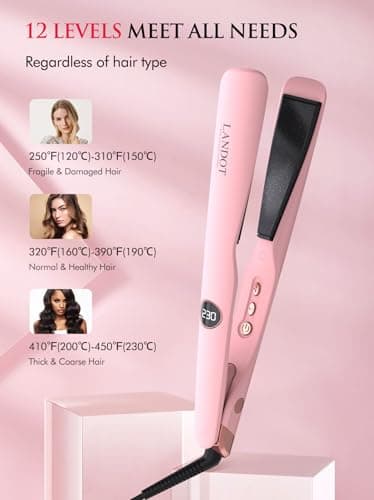 LANDOT 2-in-1 Hair Straightener and Curler - Pro 1" Multi-Styler with Twist & Curl Technology, Tourmaline Ceramic, Dual Voltage Adjust Temp 250-450°F for All Hair Types, Blush Pink - Thumbnail 5