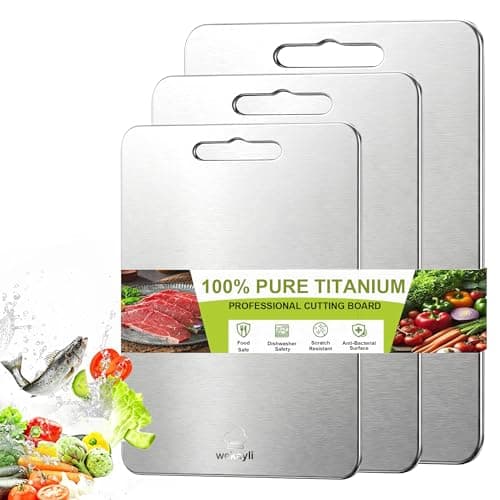 Wekayli 3 PCS Titanium Cutting Board – 100% Pure Titanium Knife-Friendly Chopping Boards, Dishwasher Safe & Non Toxic Hygienic Kitchen Boards for Meat, Vegetables, Fruit & Bread
