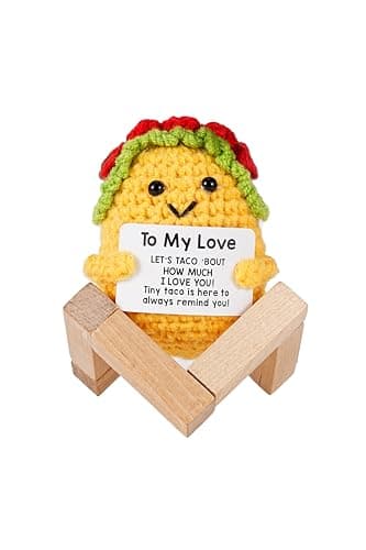 Gifts for Her/Him, Positive Crochet Animals Birthday Gifts for Women Men Includes Motivational Cards and a Wooden Base Cute Small Gift for Son Mom Dad Daughter Sister Friend Coworkers - Image 1