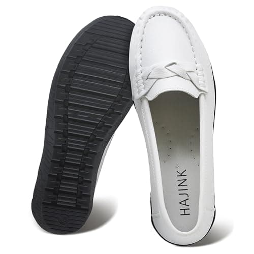 HAJINK Women Loafers Flexible Breathable Slip-On Comfortable Sole Ladies Shoes for Walking (White,9.5) - Image 1