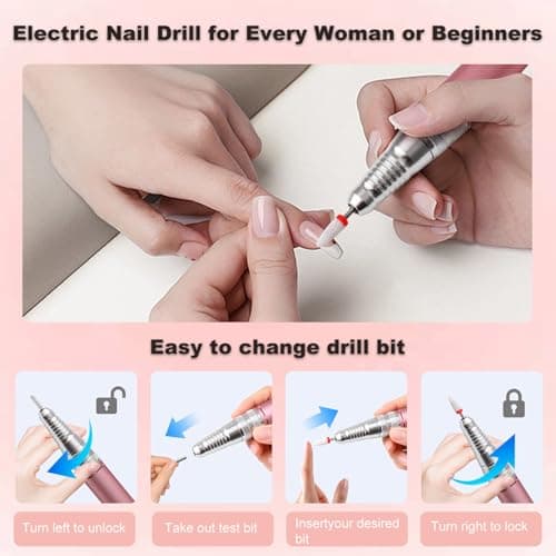 Qinvone Electric Nail Drill File: Professional 40000RPM Nail E-File Drill, Rechargeable Cordless Nail Drill with Bits & Base for Acrylic Nails Remove Nail Gel Polish Manicure for Home Salon Use (Blue) - Thumbnail 5