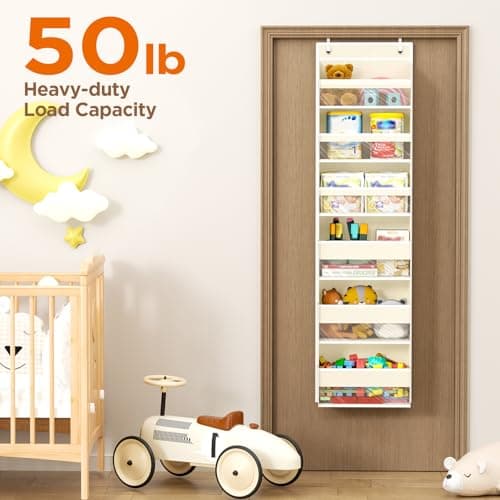 Mefirt Over The Door Organizer, 6 Shelf Door Hanging Organizers with 6 Large Capacity Pockets, Behind Door Storage Hanging Shelves for Closet Wall Bathroom Bedroom Nursery - Thumbnail 5