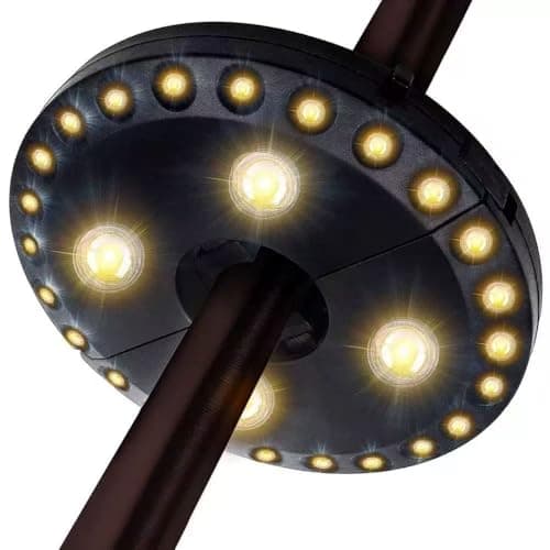 HFLYJPYW Patio Umbrella Light 3 Brightness Modes Cordless 28 LED Lights-4 x AA Battery Operated,Umbrella Pole Light for Patio Umbrellas,Camping Tents or Indoor Use (Warm White)