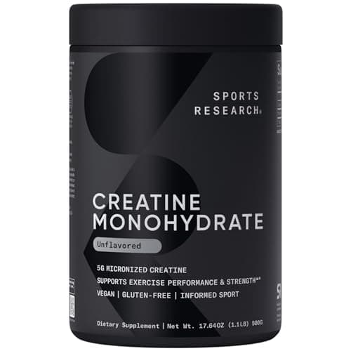Sports Research Creatine Monohydrate - Gain Lean Muscle, Improve Performance and Strength and Support Workout Recovery* - 5 g Micronized Creatine - 17.64 oz - Image 1