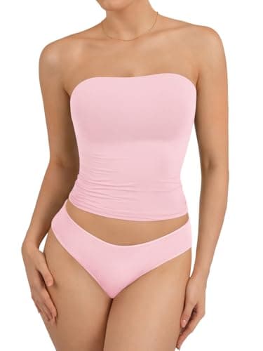ATHMILE Women Sexy Tube Top Summer Y2K Going Out Double Lined Basic Tank Top Pink - Image 1