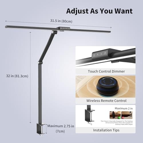 CRLIVOING DS521SA Full Spectrum Desk Lamp – Sun Lamp 18W Eye-Care Table Light, CRI＞95, 4000K Color Temp, Stepless Dimming, Flicker-Free, Low Blue Light, Touch & Remote Control, for Study & Office - Thumbnail 4