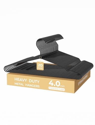 StorageWorks 4mm Super Thick Metal Wire Hangers, Heavy Duty Stainless Steel Clothes Hangers for Coats, Shirts Jackets, Pants, Suits, Space Saving Black Hangers for Closet, 20 Pack - Image 1
