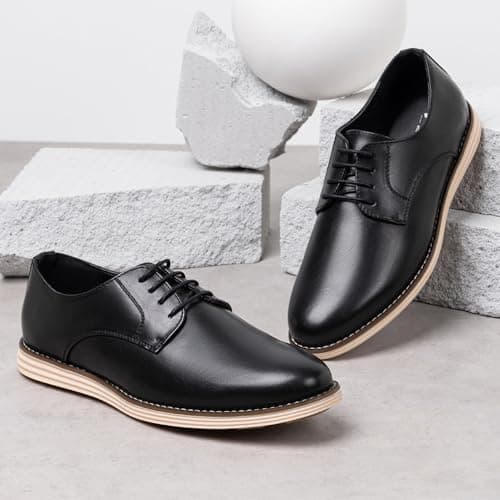 Vostey Mens Casual Dress Shoes Wingtip Plain Business Dress Shoes for Men (BMY618 Black 08) - Thumbnail 3