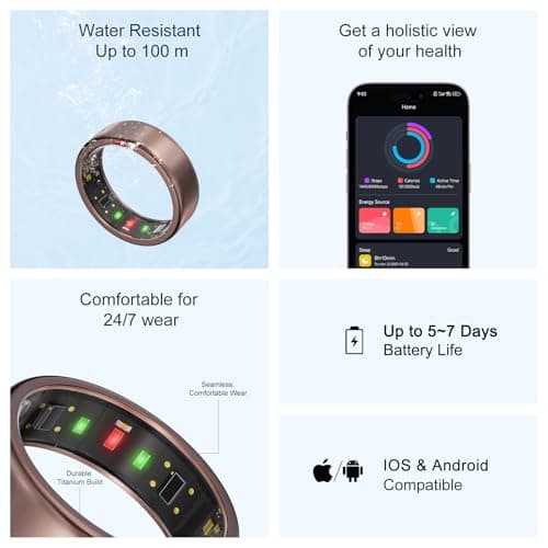 POBOVi Ring OnePlus - Ultra-Thin Titanium Smart Ring - 7 Days Battery Life - Fitness/SPO₂/Stress/HR/Sleep Skin Temperature Tracker - No App Fee - iOS&Android Compatible (Rose Gold, 9) - Thumbnail 5
