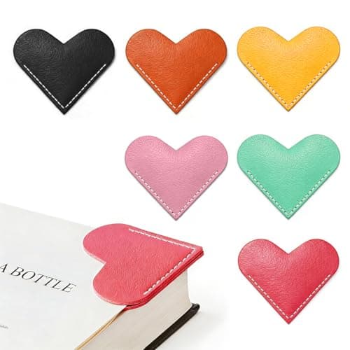 Leather Heart Bookmarks, HOMTEK 6pcs Cute Corner Page Book Marks for Reading Women, Book Lovers Teachers Students, Cute Handmade Reading Gifts(Love A-6pcs) - Image 1