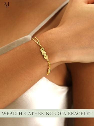 Mareclat Dainty Gold Chain Feng Shui Bracelet, Coins Charm 18K Gold Filled Good Luck Bracelet for Women Non Tarnish - Thumbnail 2