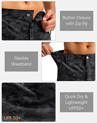 Pudolla Men's Hiking Cargo Shorts 9" Lightweight Outdoor Work Shorts for Men Travel Golf Camping Casual with 5 Zipper Pockets(Black Camo Medium) - Thumbnail 5